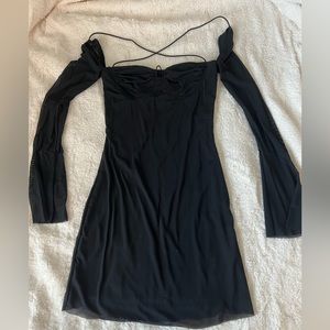 Long sleeve mini bodycon mesh dress.